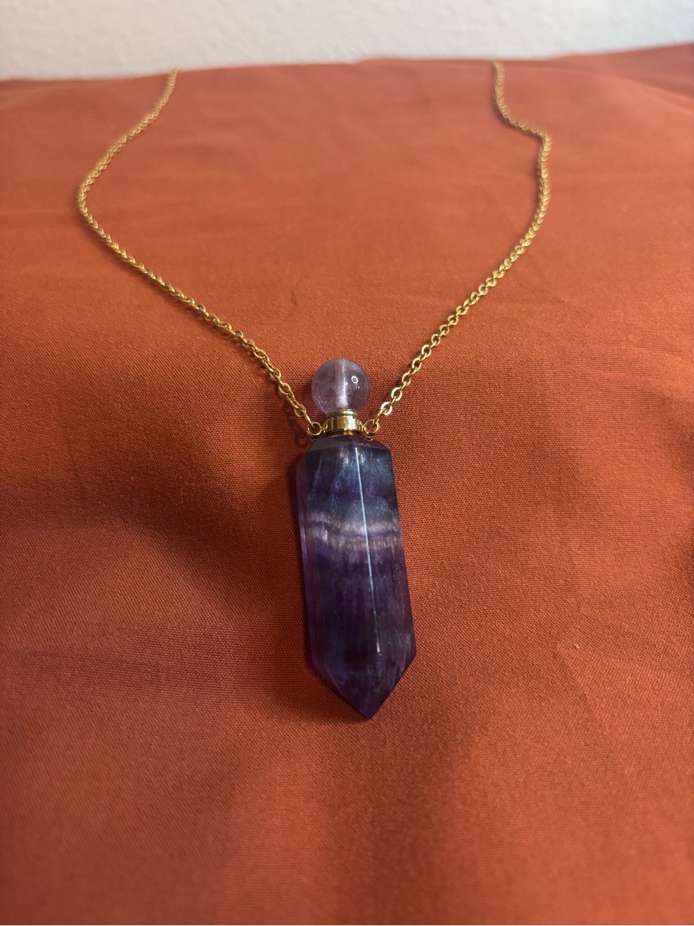 Fluorite Bottle Necklace with Gold Chain